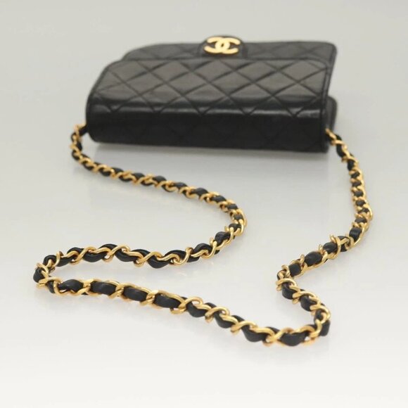 CHANEL Matelasse Chain Shoulder Bag Lamb Skin Black Gold CC Auth - Picture 4 of 15